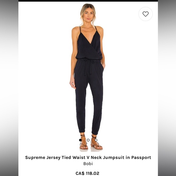 Bobi Supreme Jersey Tied Waist V Neck Jumpsuit in Passport - Picture 3 of 6